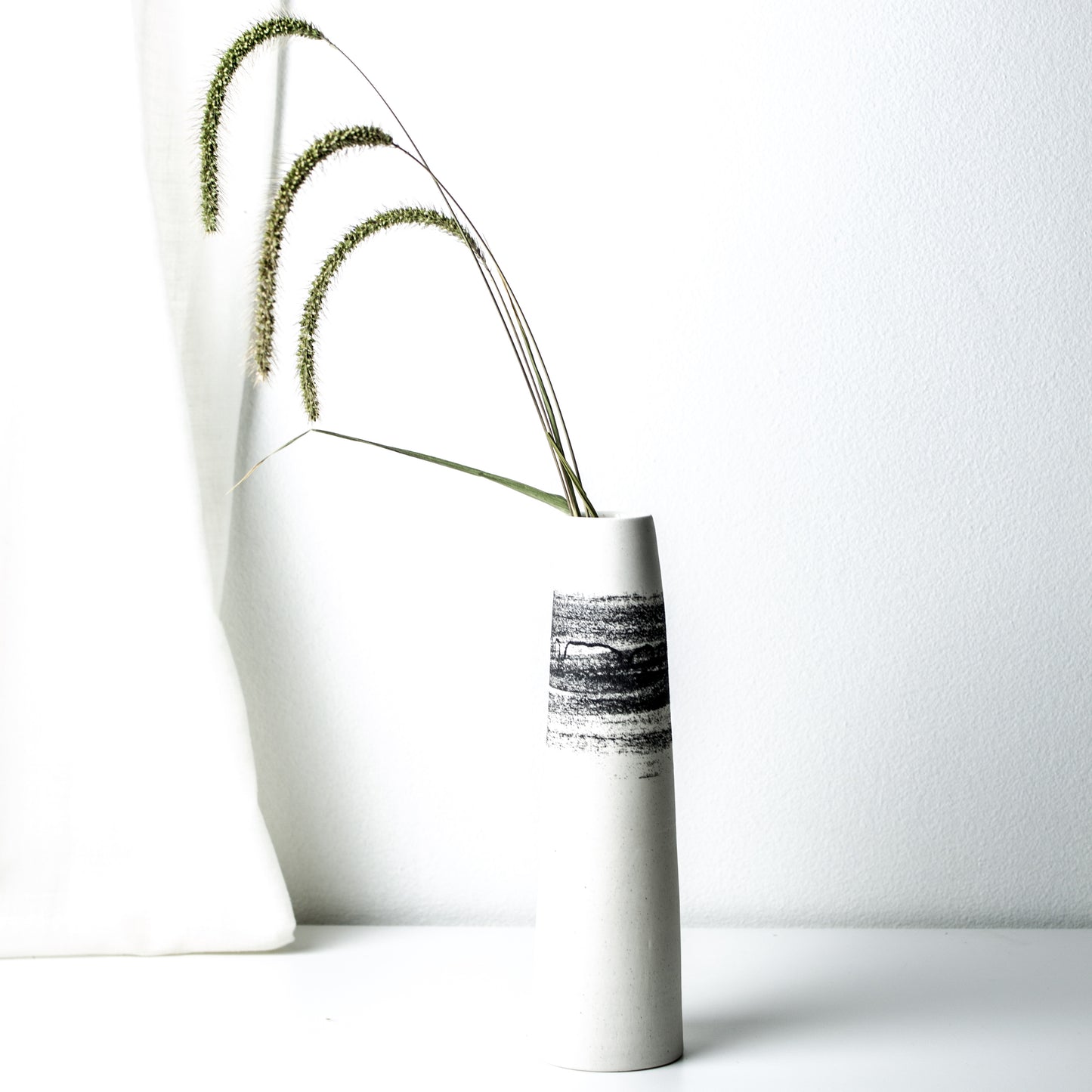 -Skinny Long Vases in 4 sizes l Home / Office / Interior Deco -Very slender and elegant as a focal point of interior design -Modern simple shape + natural texture *Basalt Collection Drawing of mixture of dark minerals. The unique organic drawing is applied in a rotation motion of my wheel. The motion creates a one of a kind, animated, yet tranquil texture.